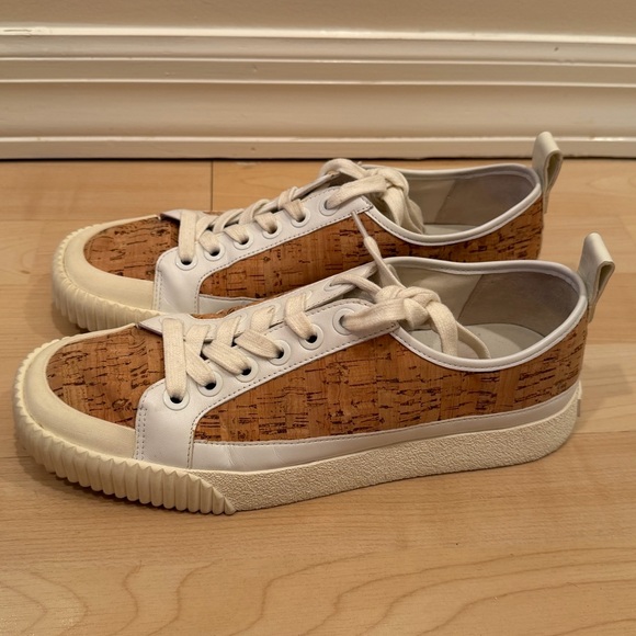 Veronica Beard Parise Leather Trim Cork Sneakers Low Top Lace Up size 10M EUC - Picture 8 of 11